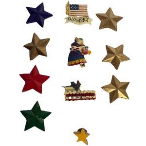 Vintage Lot of 11 Patriotic Stars Flag America Old Glory Pins & Button Covers